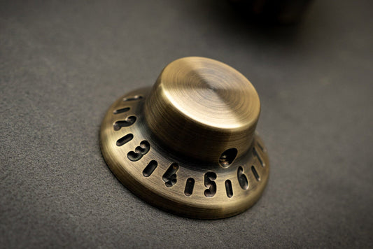 Vintage Brass Gibson Tophat Guitar, amp, pedal knob